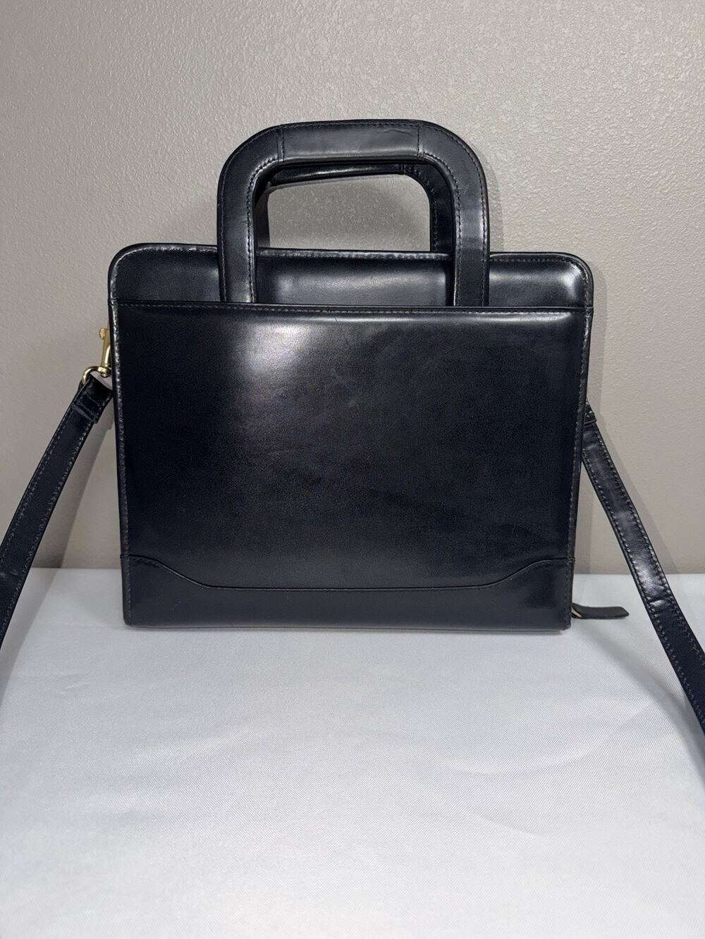 Franklin Covey Binder Planner Black Leather Zip Around W/ Handles & Strap Vtg
